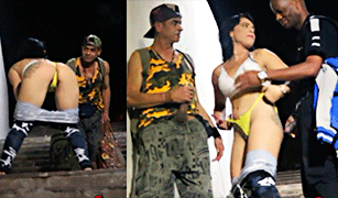 she gets very horny in the streets with 2 strangers