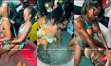 Lesbians go crazy at a pool party and lick each other’s ass