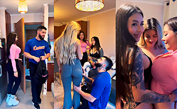 Entrenador Muy Afortunado De Poner A 3 Lesbianas A Tocarse